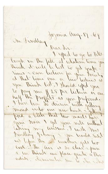 Swisshelm, Jane Grey Cannon (1815-1884) Autograph Letter Signed, Zozonia, [Indiana County, Pennsylvania], 17 August 1869.